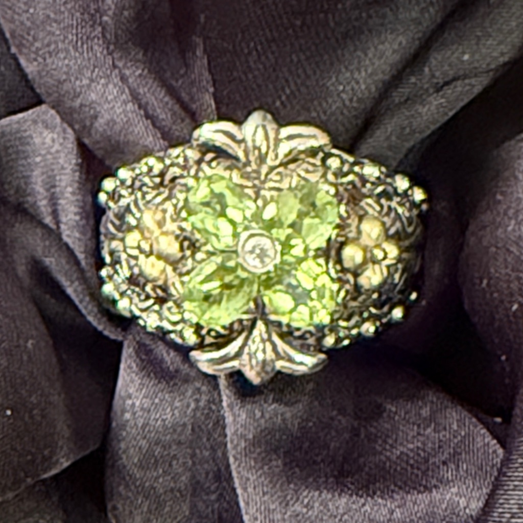 Barbara Bixby Elegant 925 Silver 18k Peridot Floral Ring 125$